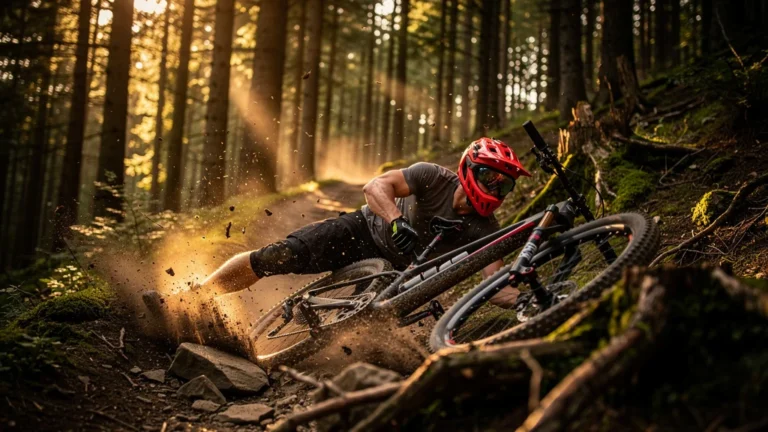 VTT chute latérale montrant l'efficacité d'un nouveau casque VTT face aux chocs latéraux