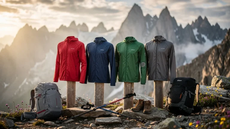 Comparatif vestes coupe-vent légères sous 150g testées en montagne sur 6 sorties, image ultra-réaliste