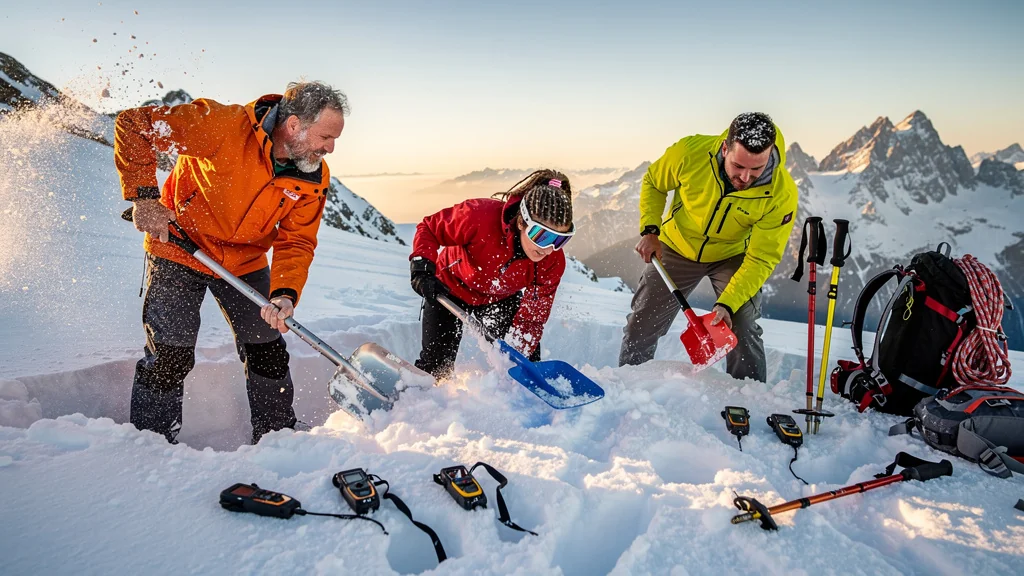 Test comparatif de 3 pelles à neige lors d’un exercice DVA grandeur réelle en montagne enneigée