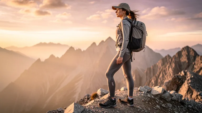 Hiker with ultralight backpack on mountain ridge symbolizing choix légèreté sac à dos sur prix