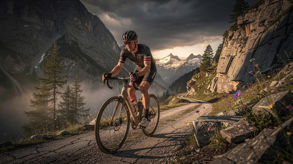 Cycliste affrontant une montée difficile révélant la limite de son endurance mentale en montagne