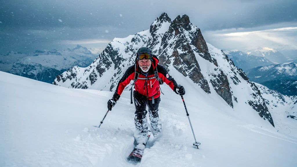 Skieur pris dans la neige collée sous ses skis à cause d’un fartage négligé en montagne