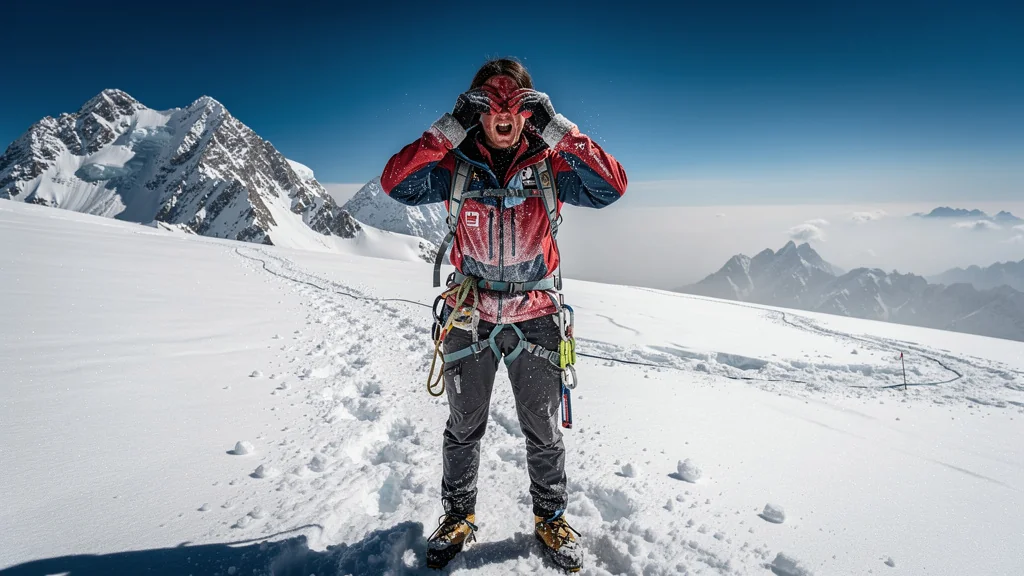 Montagnard souffrant de brûlures oculaires sur névé après avoir oublié ses lunettes glacier