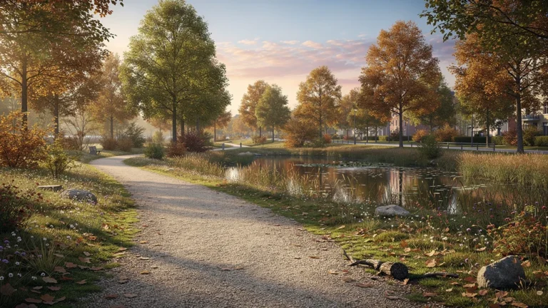 Vue panoramique hyperréaliste de la raquette de Villeneuve d'Ascq dans Lille Métropole en automne